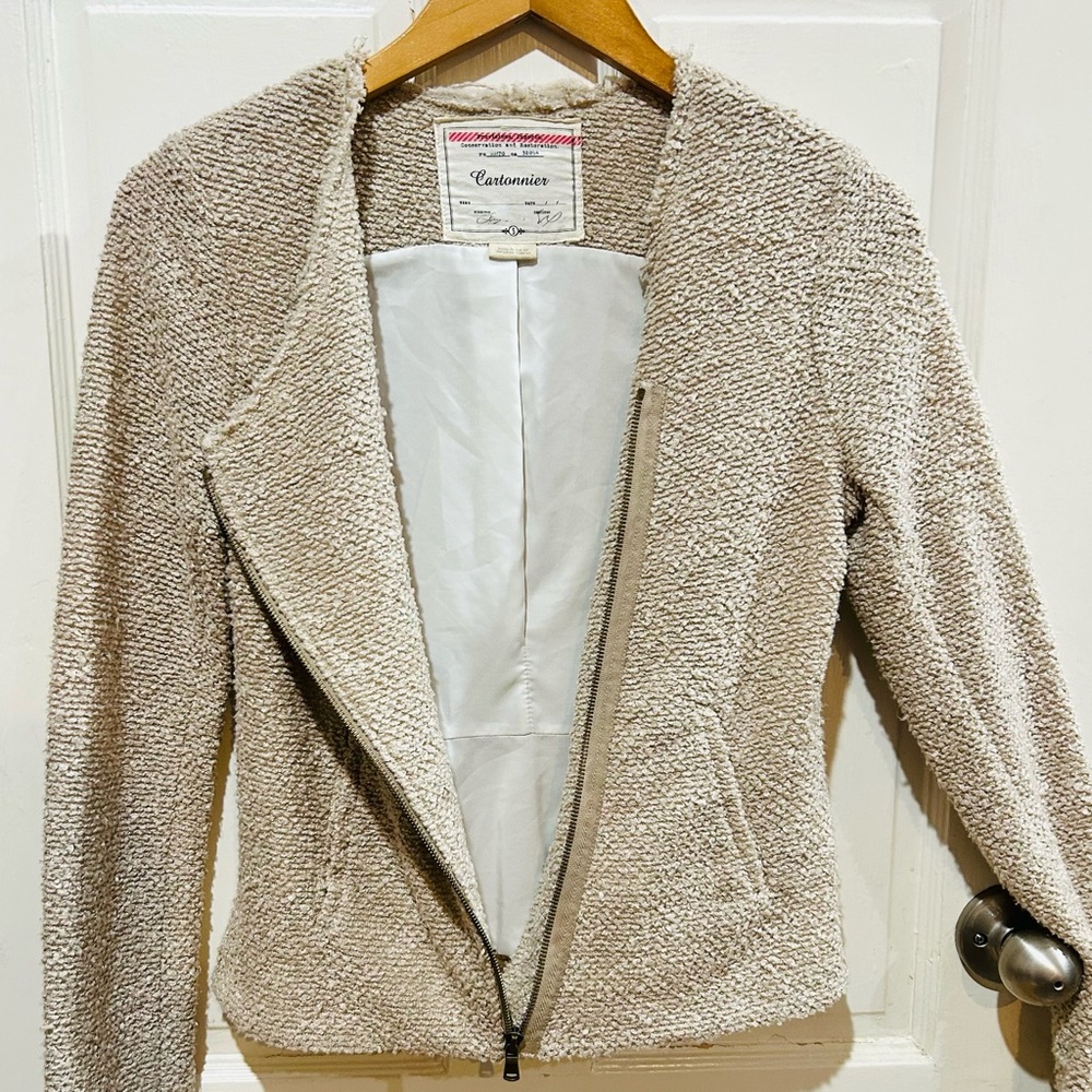 VTG Anthropologie Cartonnier Beige Peplum Textured Knit Jacket Romantic Size S - Picture 6 of 8